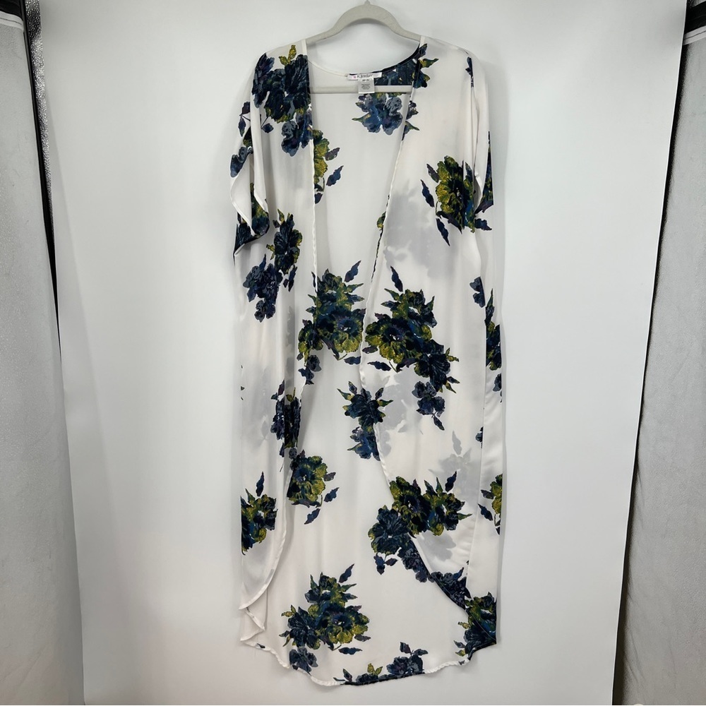 K. Jordan Cap Sleeve Chiffon Floral High Low Sheer Open Kimono Cover-up Tunic